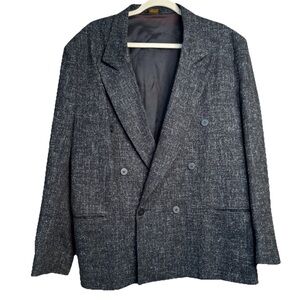 Vintage Cotler Wool Blend Double Breasted Suit Jacket Blazer 44 Black